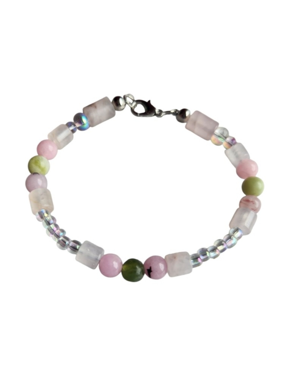 Pink Quartz & Serpentine Jade Beaded Bracelet